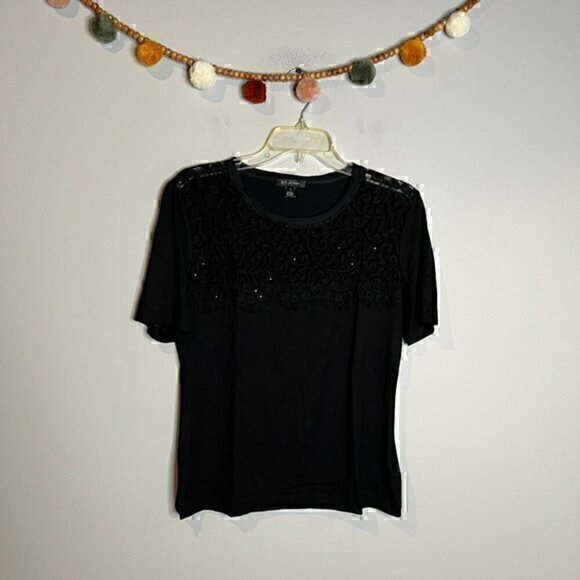 St. John black embellished black lacy t-shirt - Picture 1 of 5